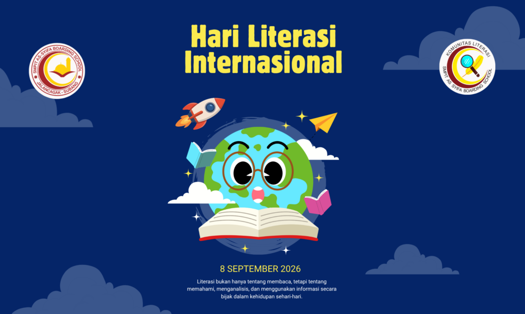 Biru Hijau Ilustratif Hari Literasi Internasional Poster 20 x 12 cm