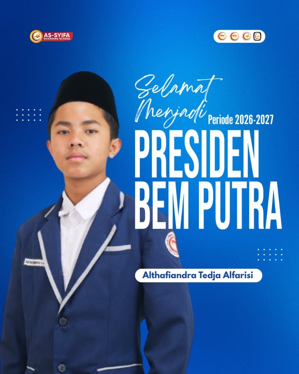 Selamat mengemban amanah sebagai Presiden BEM SMPIT Assyifa Boarding School.